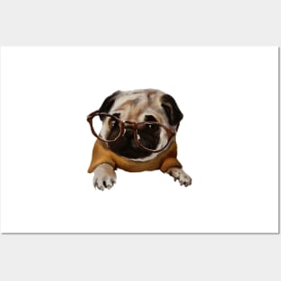 Pug in glasses Posters and Art